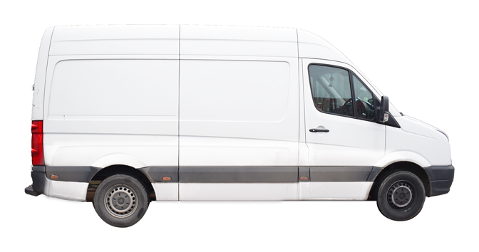 Large white cargo van on a clean studio background